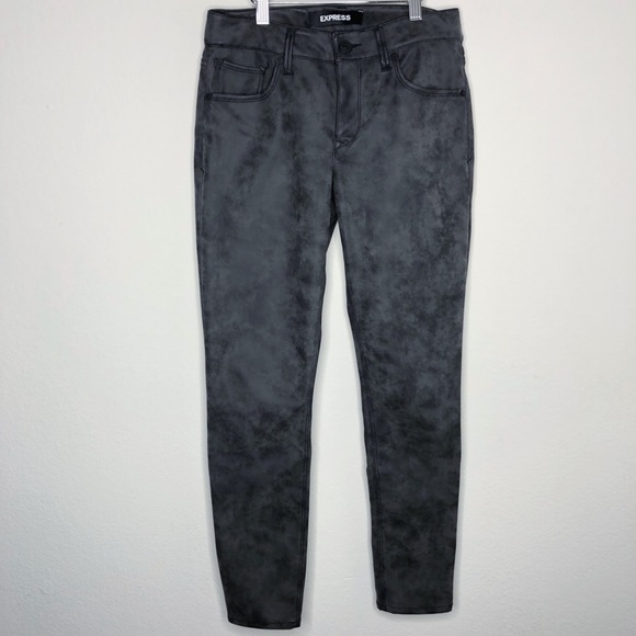 Express Dark Grey Stone Wash Faux Leather Pants 2 - Picture 1 of 4